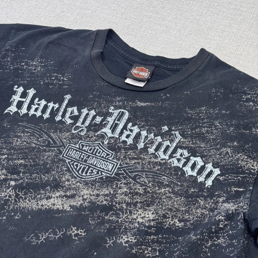 Harley-Davidson‎ Vintage Y2K T-Shirt Mens XL Black Crackle Print Distressed 2004